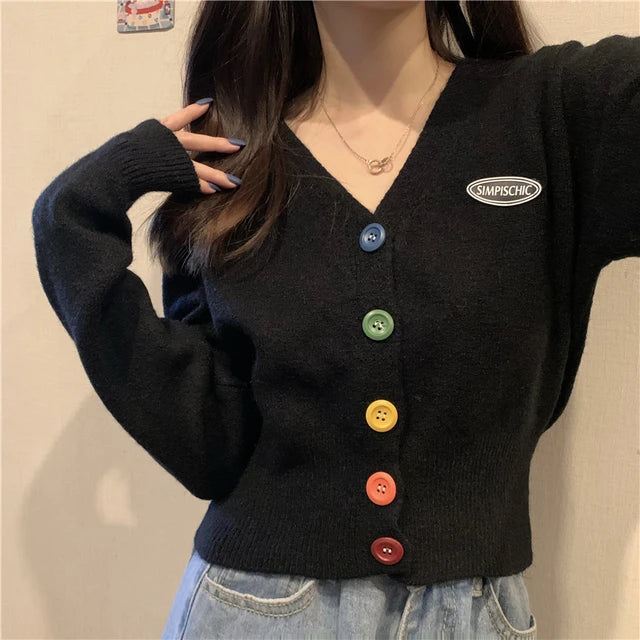 2021 New Korean Sweet Cardigan Sweater Women Single Breasted V-neck Long-sleeved Knitted Jacket S-4XL Short Cardigan 6 colors