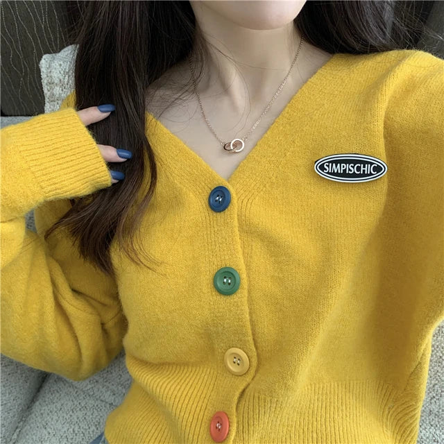 2021 New Korean Sweet Cardigan Sweater Women Single Breasted V-neck Long-sleeved Knitted Jacket S-4XL Short Cardigan 6 colors