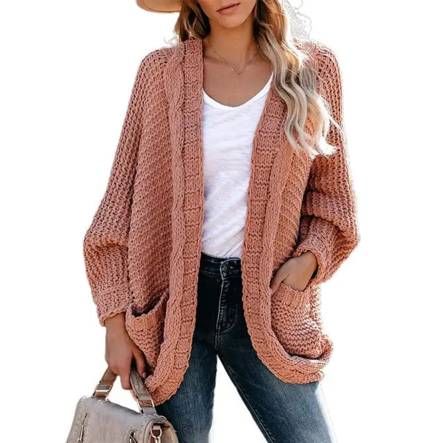 2023 New Fashion Casual Clothing Cardigan Solid Color Loose Women Knitted Jacket Sweater Winter Women's Pocket Large Size S-2XL