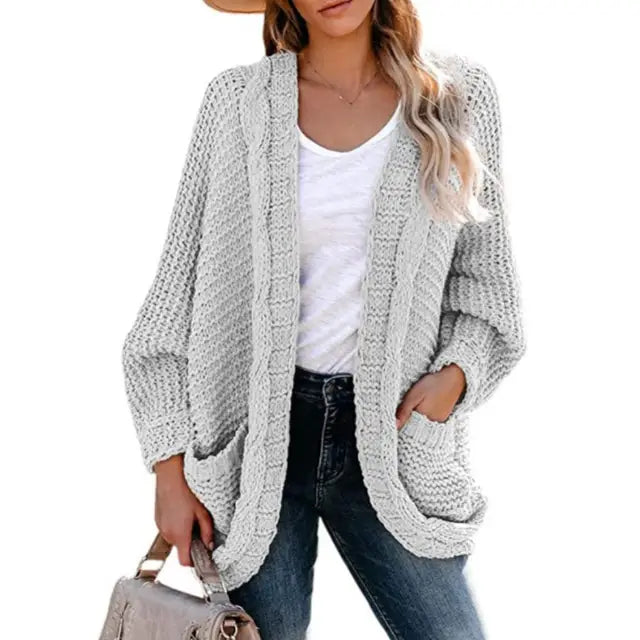 2023 New Fashion Casual Clothing Cardigan Solid Color Loose Women Knitted Jacket Sweater Winter Women's Pocket Large Size S-2XL