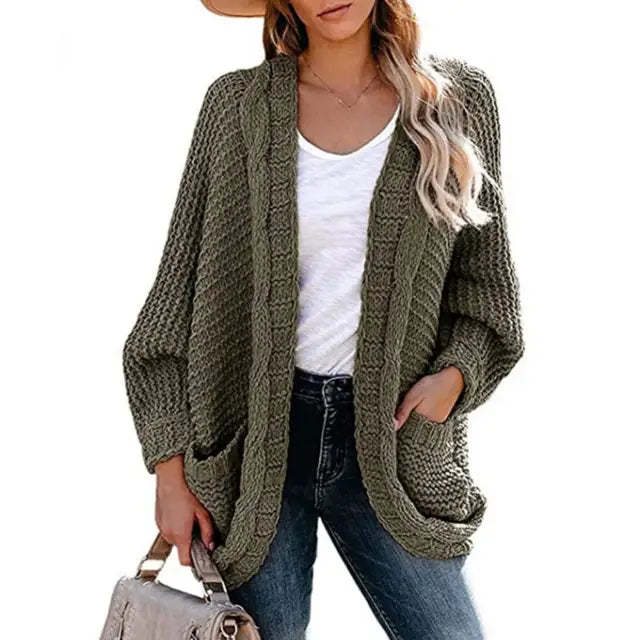 2023 New Fashion Casual Clothing Cardigan Solid Color Loose Women Knitted Jacket Sweater Winter Women's Pocket Large Size S-2XL