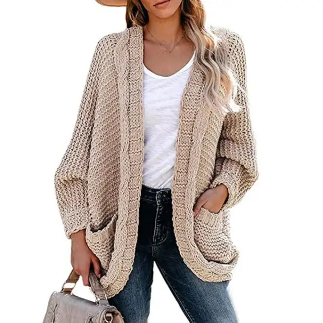 2023 New Fashion Casual Clothing Cardigan Solid Color Loose Women Knitted Jacket Sweater Winter Women's Pocket Large Size S-2XL
