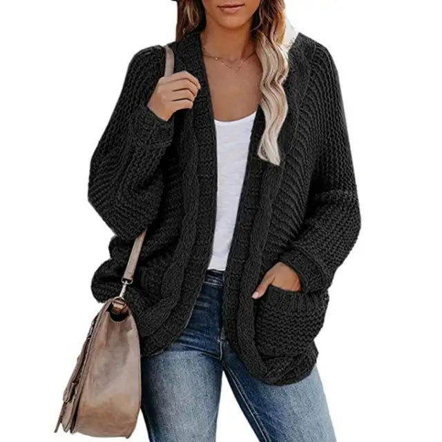 2023 New Fashion Casual Clothing Cardigan Solid Color Loose Women Knitted Jacket Sweater Winter Women's Pocket Large Size S-2XL