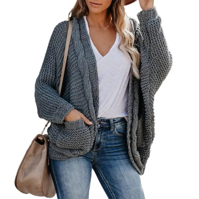2023 New Fashion Casual Clothing Cardigan Solid Color Loose Women Knitted Jacket Sweater Winter Women's Pocket Large Size S-2XL