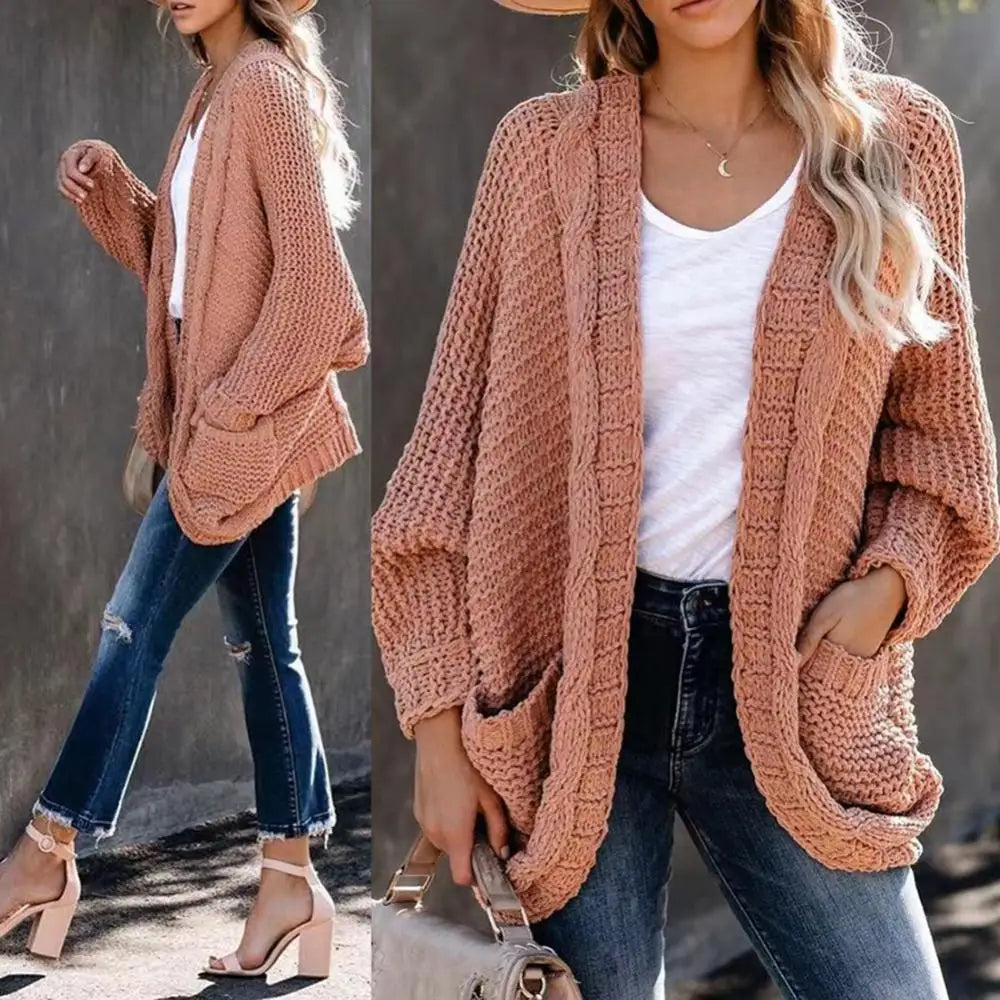2023 New Fashion Casual Clothing Cardigan Solid Color Loose Women Knitted Jacket Sweater Winter Women's Pocket Large Size S-2XL