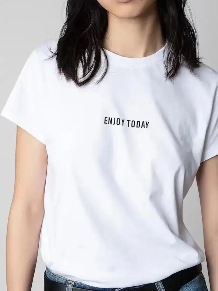 2023 Spring Summer New Women T-shirt Back Color Letter Pattern White Short Sleeve(size Only Have S.M,L)