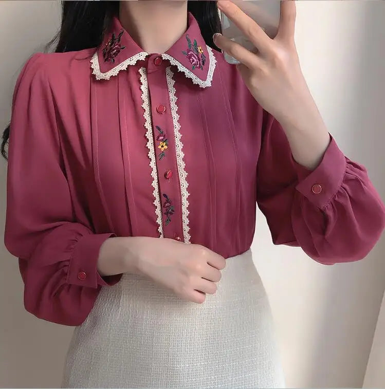 2023 Women' Cute Bow Tie Ribbon Tops Preppy Style Vintage Japan Korea Design Button Elegant Formal Shirts Blouses