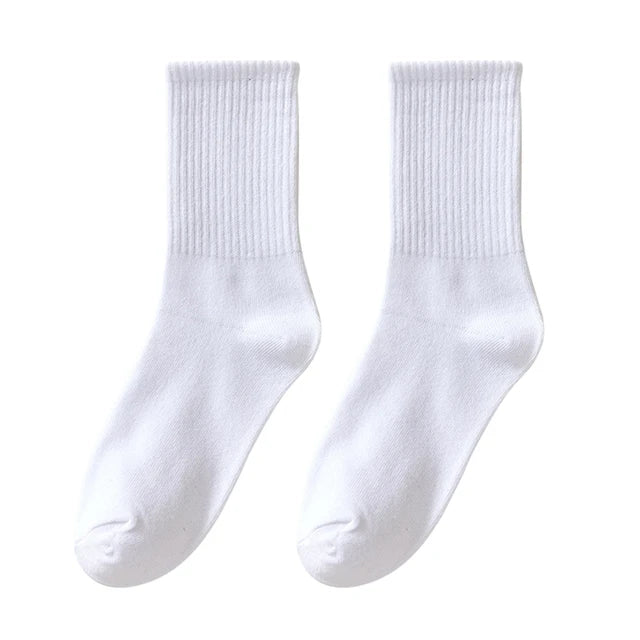 5 Pairs Women'S Mid Length Socks Solid Color Parallel Stripe Simple Fashionable Sports Sweat-Absorbing High-Quality Girls' Socks