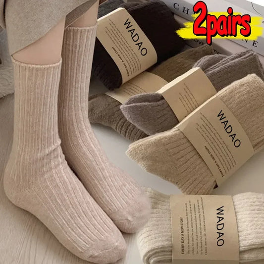 1/2Pairs Korean Winter Thickened Wool Socks Women's Breathable Comfortable Plush Low Tube Snow Socks Simple Warm Cashmere Socks