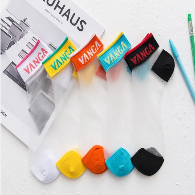 2-5 Pairs Summer Woman Silk Socks Ankle Lace Ultra-thin Girl's Transparent Glass Fiber Fashion Daisy Flower Harajuku Cute Style