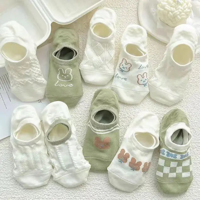 2-6Pairs Summer Woman Silk Socks Ankle Lace Ultra-thin Girl's Transparent Glass Fiber Fashion Blue flowers Harajuku Cute Style