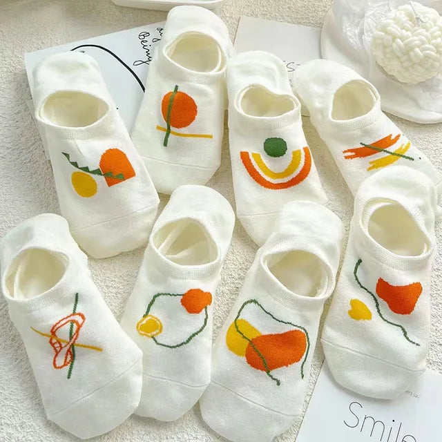2-6Pairs Summer Woman Silk Socks Ankle Lace Ultra-thin Girl's Transparent Glass Fiber Fashion Blue flowers Harajuku Cute Style