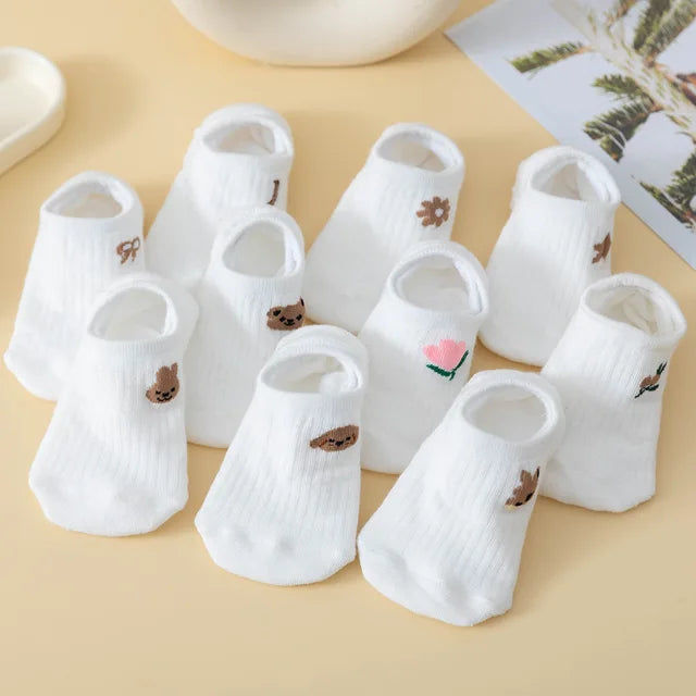 2-6Pairs Summer Woman Silk Socks Ankle Lace Ultra-thin Girl's Transparent Glass Fiber Fashion Blue flowers Harajuku Cute Style