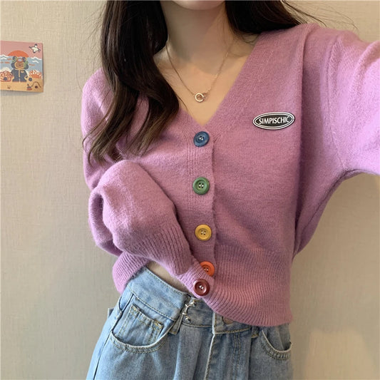 2021 New Korean Sweet Cardigan Sweater Women Single Breasted V-neck Long-sleeved Knitted Jacket S-4XL Short Cardigan 6 colors
