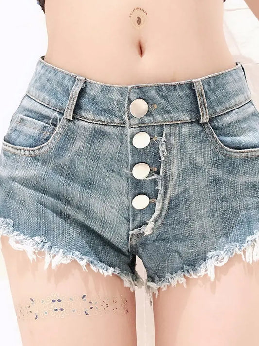 2021 New Sexy Button Denim Shorts Jeans Skinny Solid Shorts Blue Black S M L Summer Style