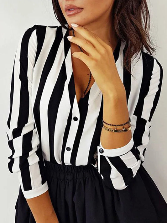 2023 New Blouse Women Casual Striped Top Shirts Blouses Female Loose Blusas Autumn Fall Casual Ladies Office Blouses Top Sexy