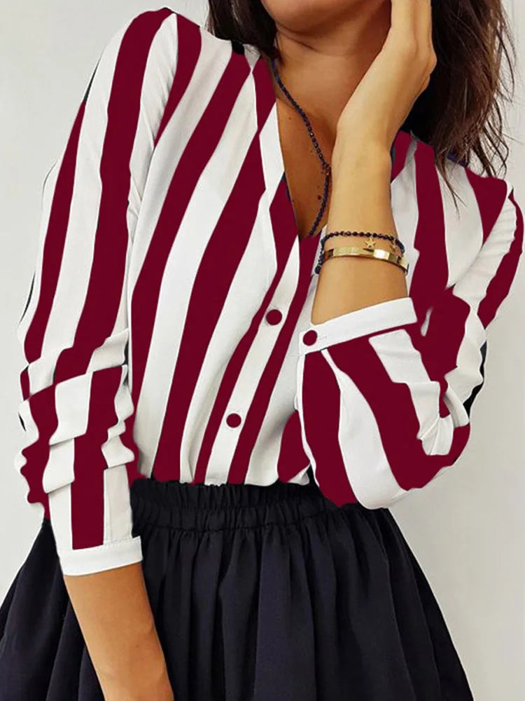 2023 New Blouse Women Casual Striped Top Shirts Blouses Female Loose Blusas Autumn Fall Casual Ladies Office Blouses Top Sexy