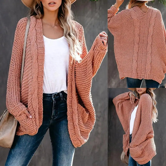 2023 New Fashion Casual Clothing Cardigan Solid Color Loose Women Knitted Jacket Sweater Winter Women's Pocket Large Size S-2XL