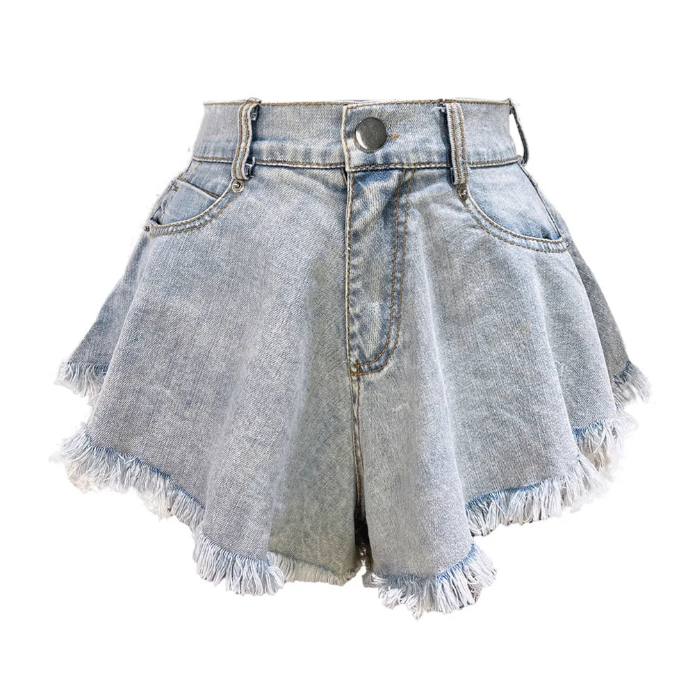 2023 New Women Denim Shorts With Holes And High Waist Loose Tassel Jeans S-XXL