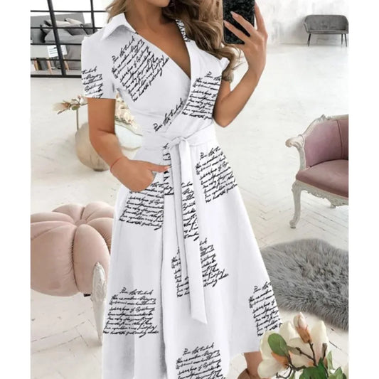 2023 Summer New Solid Color Fashion Temperament Fresh Sweet Elegant Pullover V-Neck Mid Waist Wave Dot Printed Dress For Women
