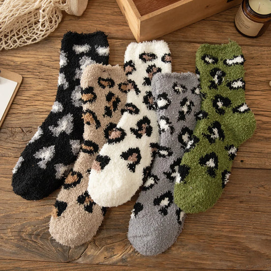 5 Pairs Household Women's Women's Slippers Colorful Cow Print Socks Acetate Warm