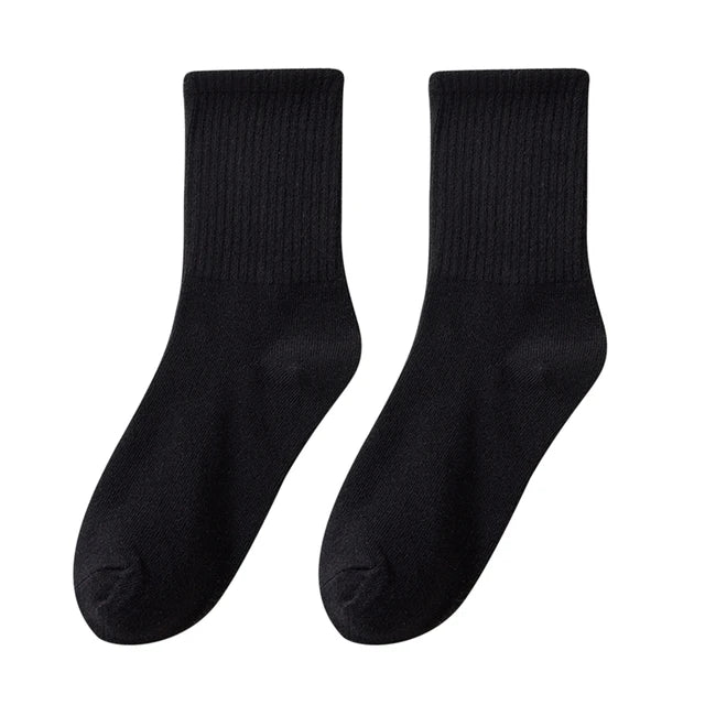 5 Pairs Women'S Mid Length Socks Solid Color Parallel Stripe Simple Fashionable Sports Sweat-Absorbing High-Quality Girls' Socks