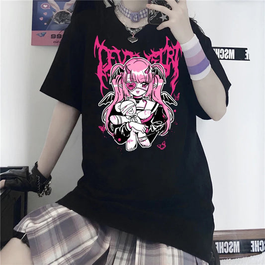 Anime t E-girl Goth Punk Graphic Print Women's T-Shirt Star 2022 Summer Shirts O-Neck Short Sleeve Tees Tops Fashion Clothing